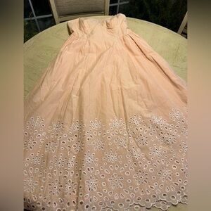 LOFT Peach Strapless Dress with Floral Embroidery